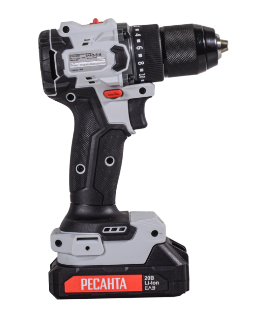 Дрель-шуруповерт аккумуляторная Ресанта ДА-20-2ЛК-БП (2,0 А/ч) (бесщеточный двигатель, 70Нм)