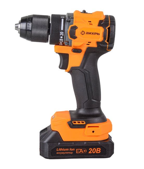 Дрель-шуруповерт аккумуляторная Вихрь ДА-20Л-2К/БП (2,0 А/ч) (бесщеточный двигатель, 70Нм)