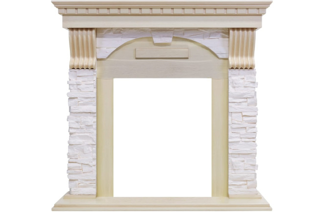 Каминокомплект Dublin - Слоновая кость с патиной / Сланец крем с очагом Aspen Black