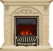 Каминокомплект Bern Сланец крупный бежевый / Алебастр темная патина с очагом Aspen Gold