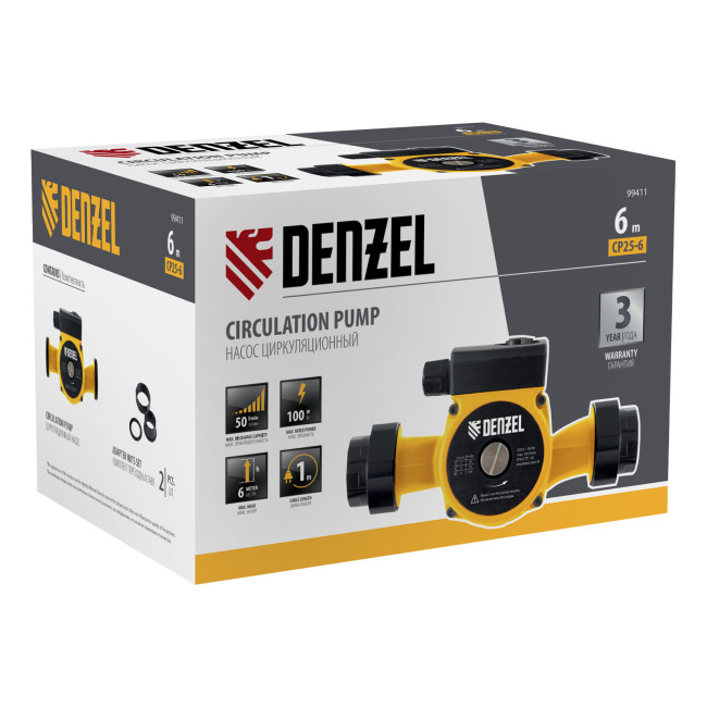 Циркуляционный насос CP25-6, напор 6 м, 50 л/мин, 1 м кабель, монт. длина 180 мм Denzel Циркуляционный насос CP25-6, напор 6 м, 50 л/мин, 1 м кабель, монт. длина 180 мм Denzel
