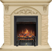 Каминокомплект Bern Сланец крупный бежевый / Алебастр темная патина с очагом Fobos FX Black