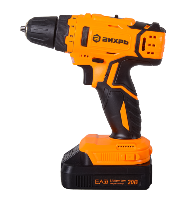Дрель-шуруповерт аккумуляторная Вихрь ДА-20Л-2КА с набором оснастки 65 предметов