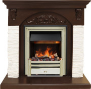 Каминокомплект Bern Сланец мелкий белый / Темный дуб с очагом Cavendish