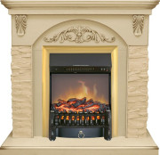 Каминокомплект Bern Сланец крупный бежевый / Алебастр темная патина с очагом Fobos FX M Brass