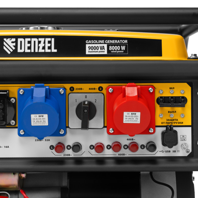 Генератор бензиновый PS 90 ED-3, 9.0 кВт, переключение режима 230 В/400 В, 25 л, электростартер Denzel Генератор бензиновый PS 90 ED-3, 9.0 кВт, переключение режима 230 В/400 В, 25 л, электростартер Denzel
