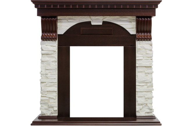 Каминокомплект Dublin - Темный дуб / Сланец белый с очагом Flagstaff