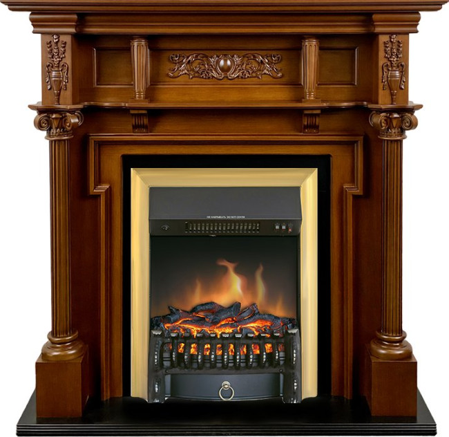 Каминокомплект Oxford - Орех с очагом Fobos FX Brass