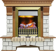 Каминокомплект Pierre Luxe - Дуб / Белый (Высота 1020мм) с очагом Danville Antique Brass FB2