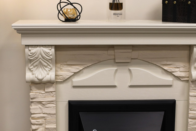 Каминокомплект Dublin - Темный дуб / Сланец белый с очагом Fobos FX M Black RC