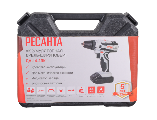 Дрель-шуруповерт аккумуляторная ДА-14-2ЛК Ресанта