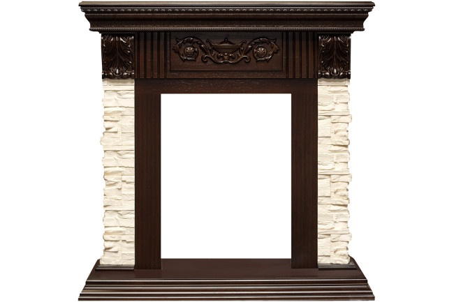 Каминокомплект Luxemburg (каменный) - Сланец/Темный дуб с очагом Fobos FX M Brass