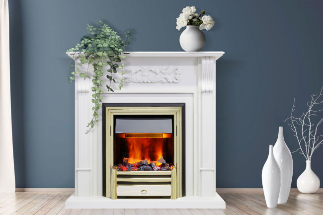 Каминокомплект Venice - Фактурный белый с очагом Chesford