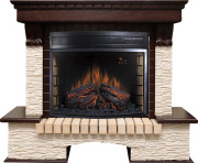 Каминокомплект Pierre Luxe угловой - Темный дуб / Сланец бежевый с очагом Dioramic 28 LED FX
