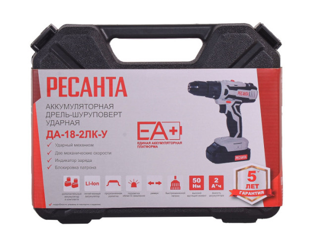 Дрель-шуруповерт аккумуляторная ДА-18-2ЛК-У Ресанта
