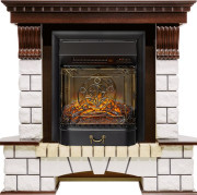 Каминокомплект Pierre Luxe угловой - Темный дуб / Белый с очагом Majestic FX M Black RC