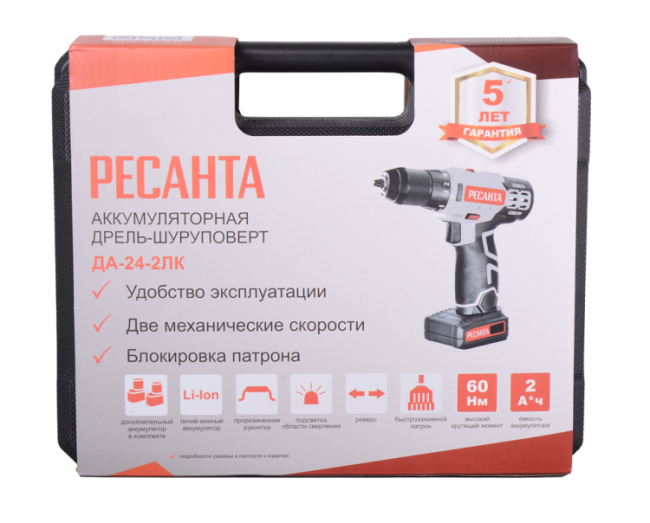Дрель-шуруповерт аккумуляторная ДА-24-2ЛК Ресанта