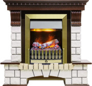 Каминокомплект Pierre Luxe угловой - Темный дуб / Белый (Высота 1020мм) с очагом Danville Antique Brass FB2