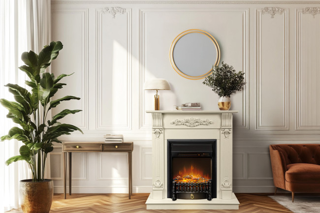 Каминокомплект Palermo SFT (Разборный) - Слоновая кость с очагом Fobos FX M Black RC