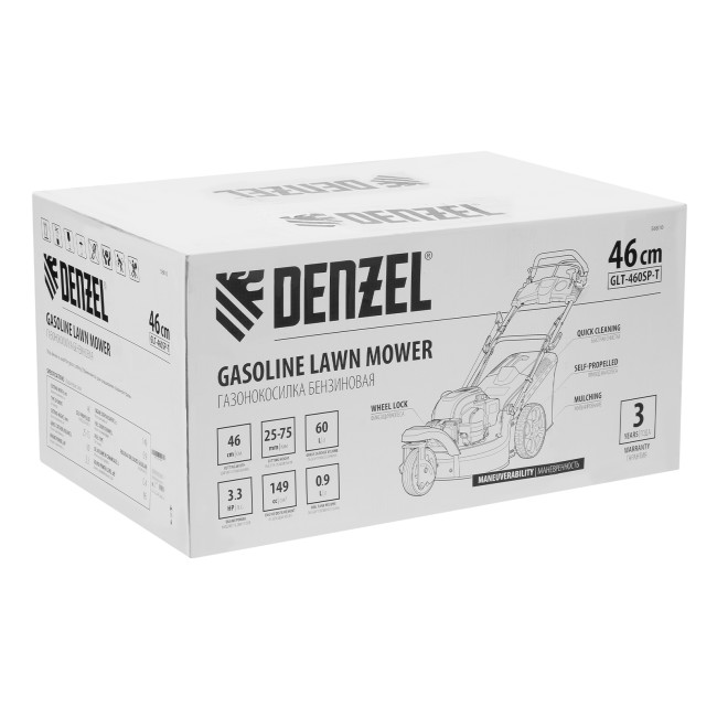 Бензиновая газонокосилка GLT-460SP-T, Trike 149 см3, 46 см, привод, панель, 60л Denzel Бензиновая газонокосилка GLT-460SP-T, Trike 149 см3, 46 см, привод, панель, 60л Denzel