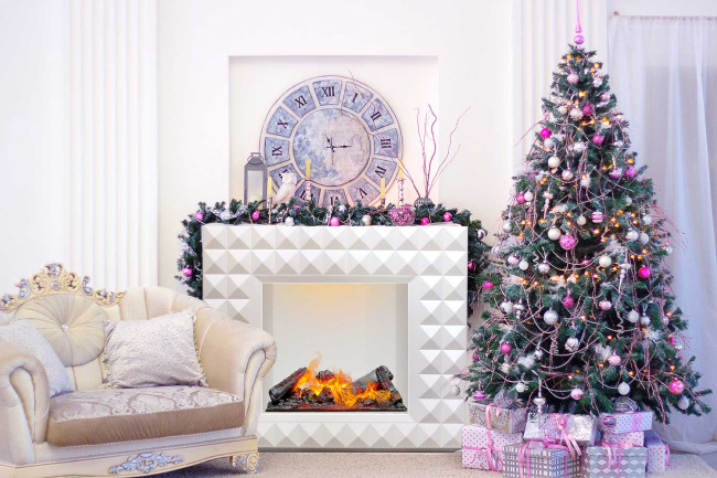 Каминокомплект Diamond - Бьянко белый с очагом Cassette 600 LNH-INT (с дровами)