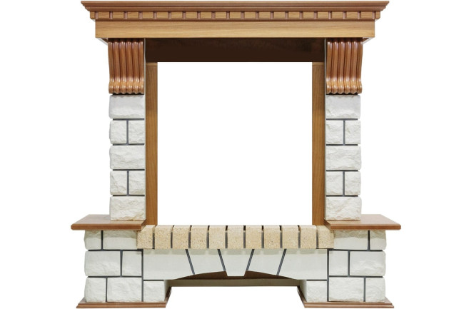 Каминокомплект Pierre Luxe - Дуб / Белый с очагом Aspen Black