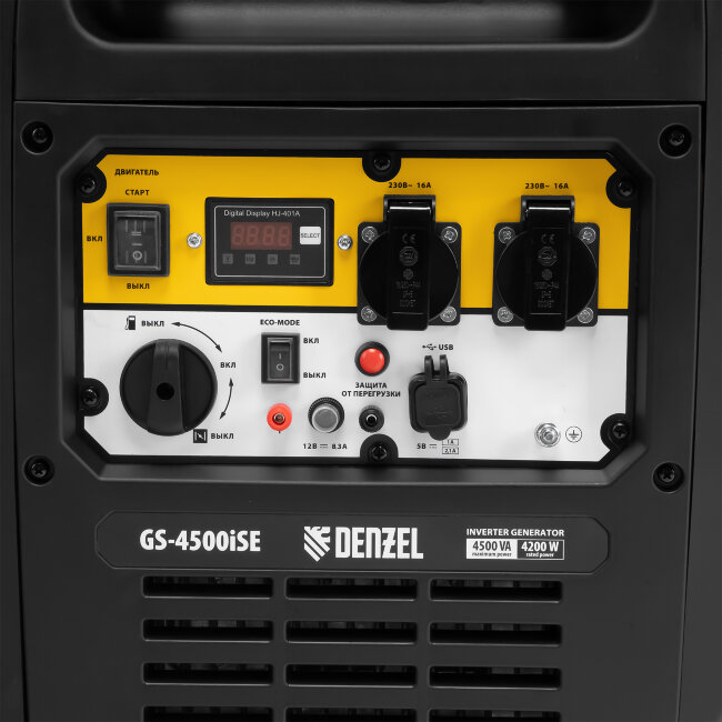 Генератор инверторный GS-4500iSE, 4,5 кВт, 230 В, закрытый корпус, электростартер Denzel Генератор инверторный GS-4500iSE, 4,5 кВт, 230 В, закрытый корпус, электростартер Denzel