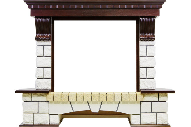 Каминокомплект Pierre Luxe - Темный дуб / Белый (Ширина 1320мм) с очагом Dioramic 28 LED FX