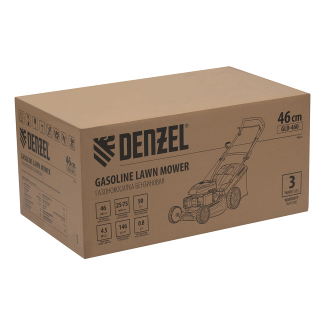 Газонокосилка бензиновая GLD-460, 146 куб.см, ширина 46 см, ручная, 7 уровней, травосборник 50 л Denzel