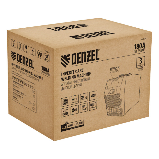 Аппарат инвертор. дуговой сварки SDR-185 Ultra, 180 А, ПВ 60% Denzel