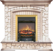 Каминокомплект Preston - Белый/Слоновая кость с патиной с очагом Fobos FX M Brass
