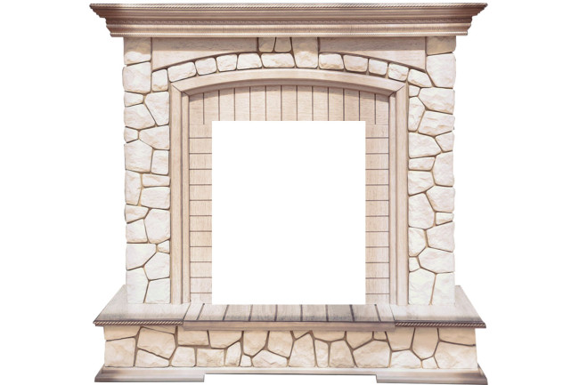 Каминокомплект Preston - Белый/Слоновая кость с патиной с очагом Fobos FX M Brass