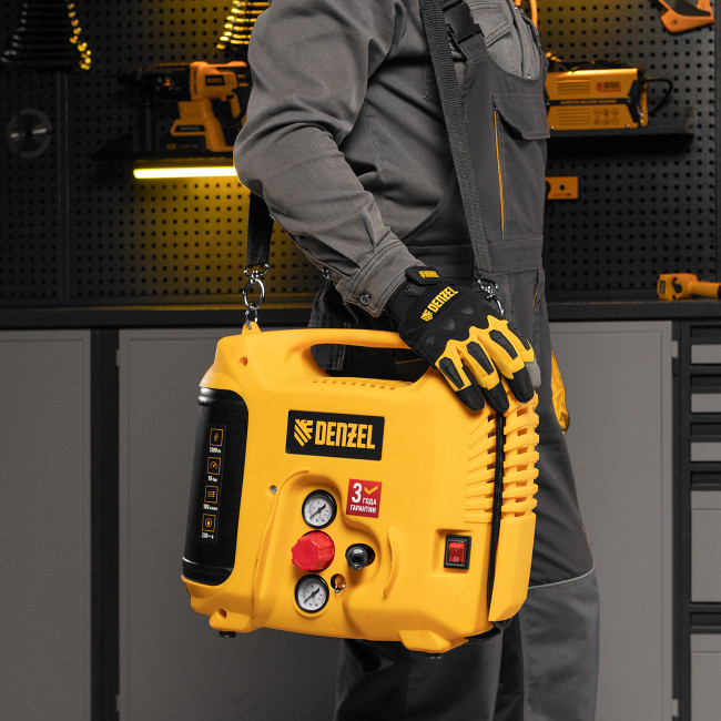 Компрессор воздушный DL1300, 10 бар, 1,3 кВт 180 л/мин 5 л, с набором аксессуаров Denzel Компрессор воздушный DL1300, 10 бар, 1,3 кВт 180 л/мин 5 л, с набором аксессуаров Denzel