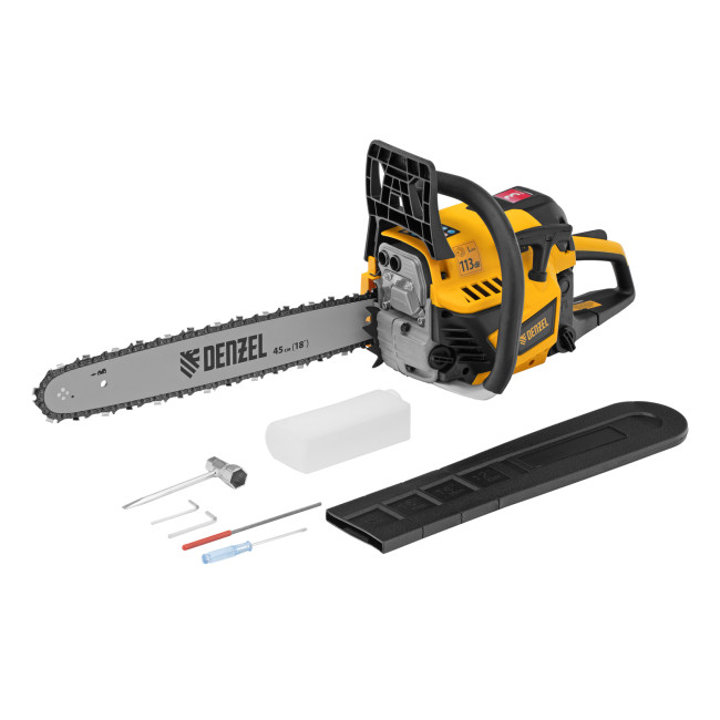 Пила цепная бензиновая DS-5218, шина 45 см, 52 см3, 3 л.с, шаг 0,325, паз 1,5 мм, 72 звена Denzel