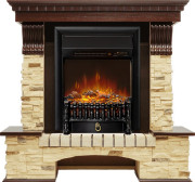 Каминокомплект Pierre Luxe угловой - Темный дуб / Сланец с очагом Fobos FX M Black RC