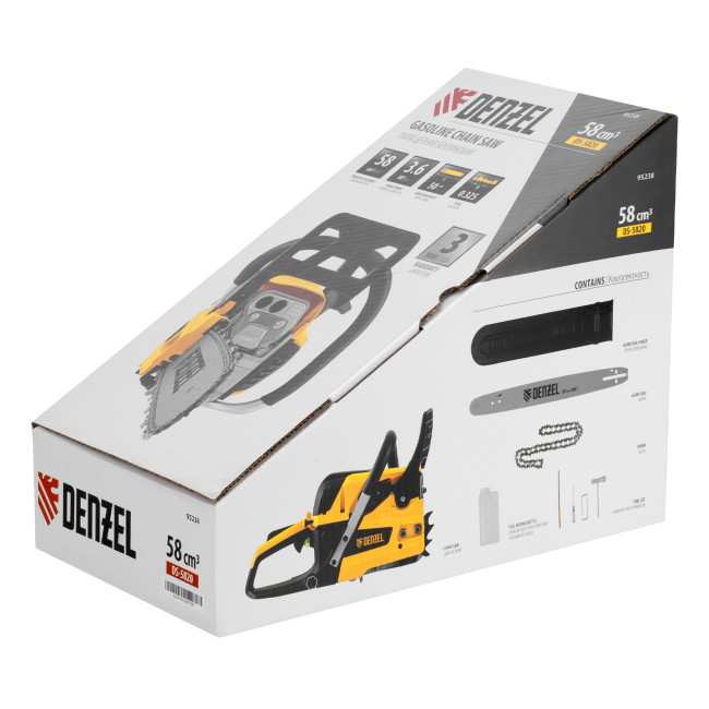 Пила цепная бензиновая DS-5820, шина 50 см, 58 см3, 3.6 л.с, шаг 0,325, паз 1,5 мм, 76 звеньев Denzel