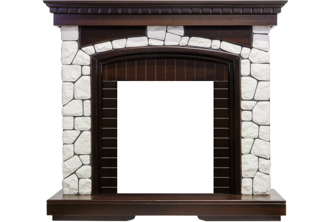 Каминокомплект Glasgow - Темный дуб / Белый с очагом Majestic FX M Brass