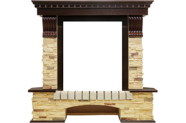 Каминокомплект Pierre Luxe угловой - Темный дуб / Сланец с очагом Majestic FX M Brass