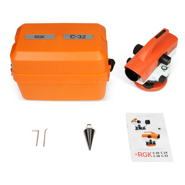 Комплект оптический нивелир RGK C-32 с поверкой + штатив S6-N + рейка AMO S4