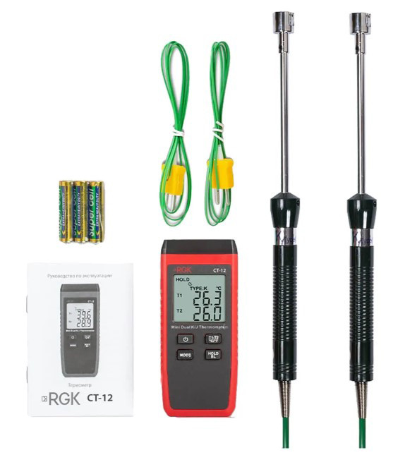 Термометр RGK CT-12 с 2-мя поверхностными зондами TR-10S с поверкой