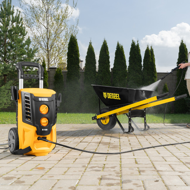 Моечная машина высокого давления R-180, 2200 Вт, 180 бар, 380 л/ч, колесная Denzel