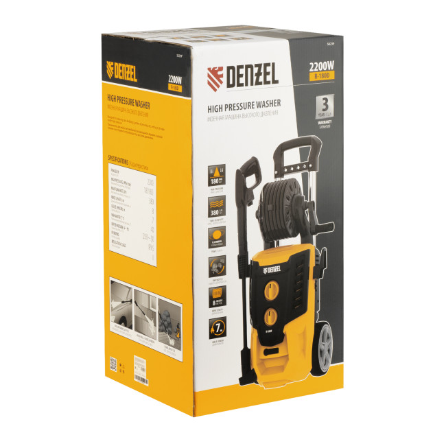 Моечная машина высокого давления R-180D, 2200 Вт, 180 бар, 380 л/ч, с барабаном Denzel