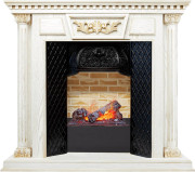 Каминокомплект Olympia - Белый дуб, патина с золотом / Кирпич с очагом Cassette 400 NH