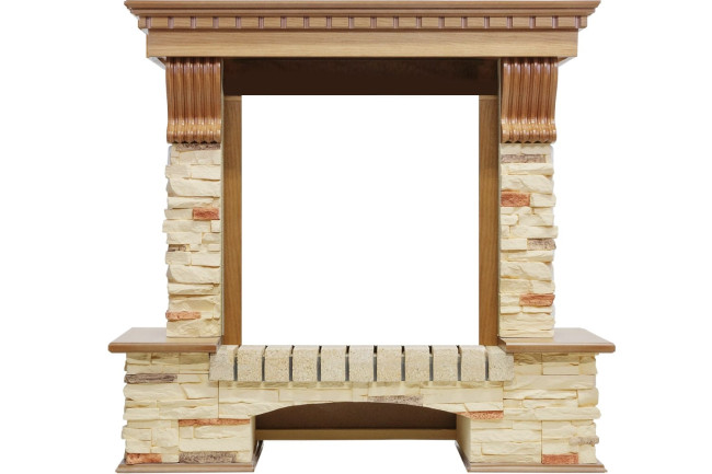 Каминокомплект Pierre Luxe - Дуб / Сланец с очагом Aspen Black