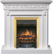 Каминокомплект Valletta - Белый (Ширина 1040 мм) с очагом Fobos FX Brass