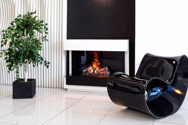 Каминокомплект Cube - Белый с черным с очагом Cassette 400 LNH-INT (с дровами)