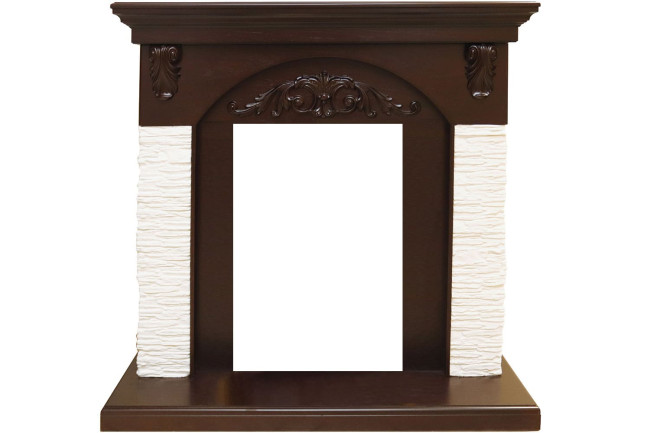 Каминокомплект Bern Сланец мелкий белый / Темный дуб с очагом Fobos FX M Brass