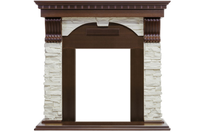Каминокомплект Dublin угловой - Темный дуб / Сланец белый с очагом Fobos FX M Brass