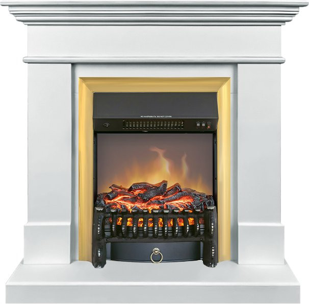 Каминокомплект California SFT (Разборный) - Белый с очагом Fobos FX M Brass